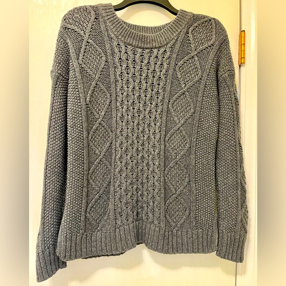 Madewell Chunky Cable Knit Gray Crewneck Sweater  Cotton Blend Oversized Small
